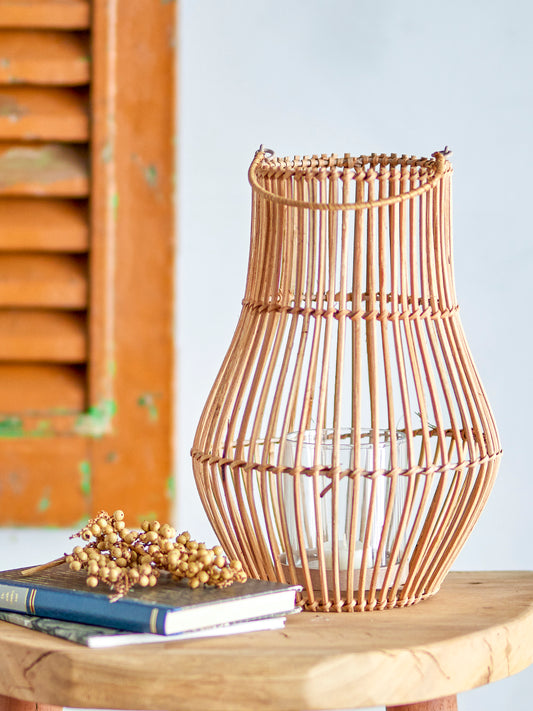 Rae Lantern w/Glass, Nature, Rattan