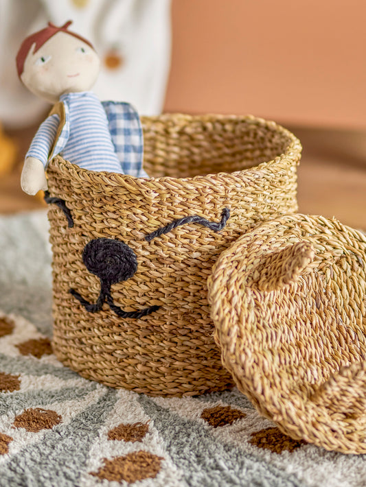 Mikki Basket w/Lid, Nature, Seagrass