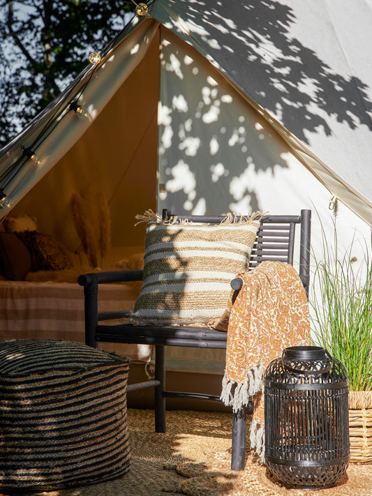 Tilla Lantern w/Glass, Black, Bamboo