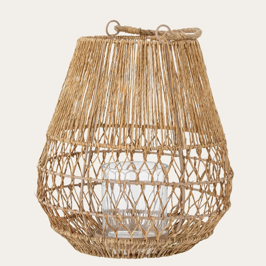 Ramona Lantern w/Glass, Nature, Jute
