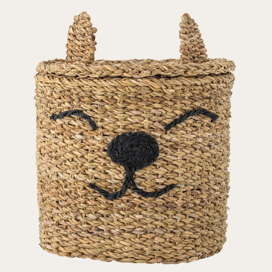 Mikki Basket w/Lid, Nature, Seagrass
