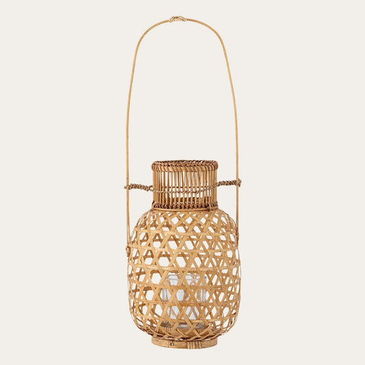 Lerka Lantern w/Glass, Nature, Bamboo