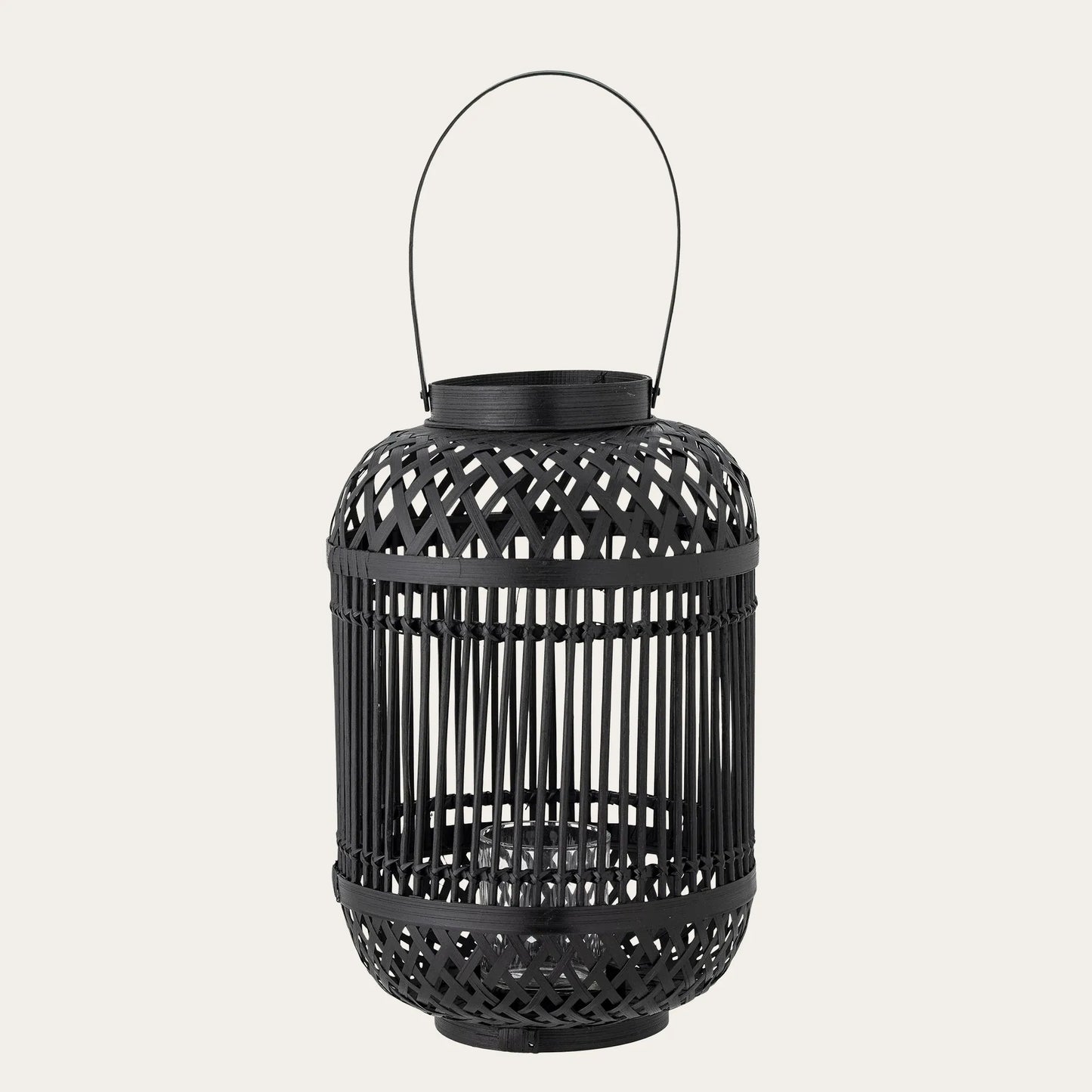 Tilla Lantern w/Glass, Black, Bamboo