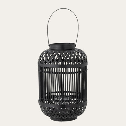 Tilla Lantern w/Glass, Black, Bamboo