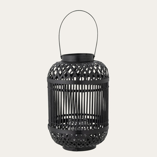 Tilla Lantern w/Glass, Black, Bamboo