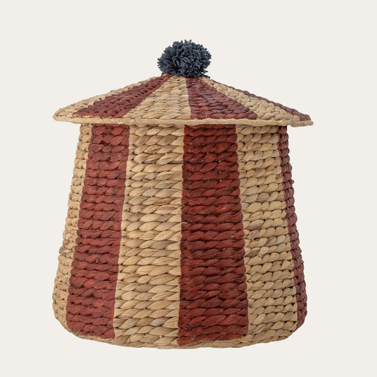 Birsen Basket w/Lid, Red, Water Hyacinth