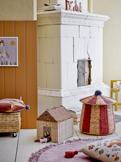 Birsen Basket w/Lid, Red, Water Hyacinth