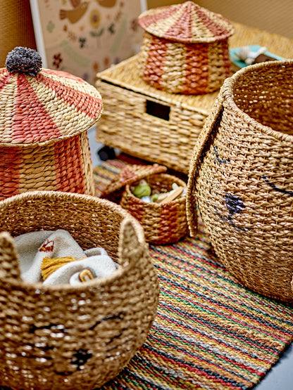 Birsen Basket w/Lid, Red, Water Hyacinth