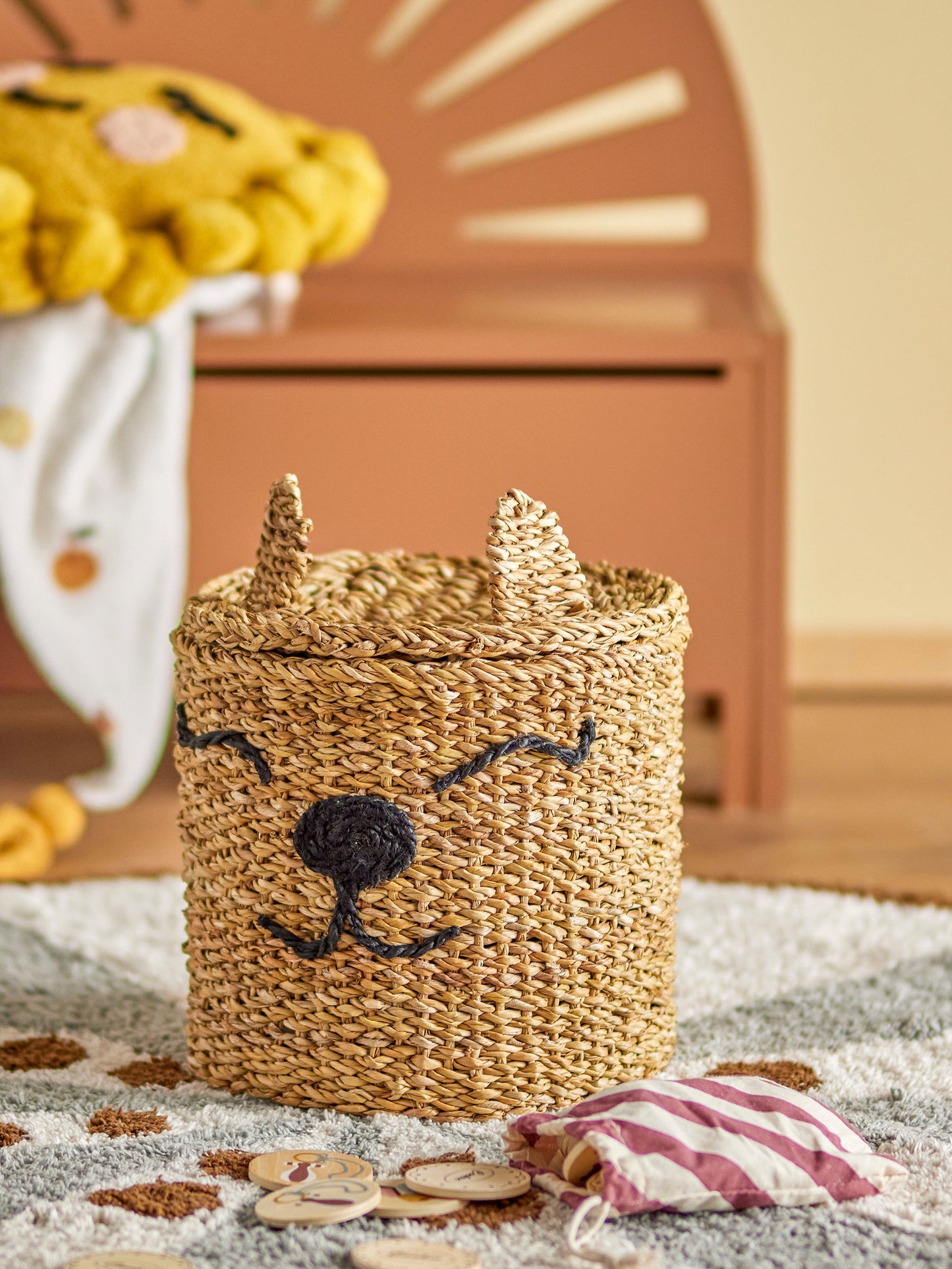 Mikki Basket w/Lid, Nature, Seagrass