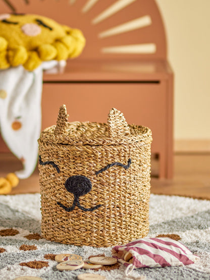 Mikki Basket w/Lid, Nature, Seagrass