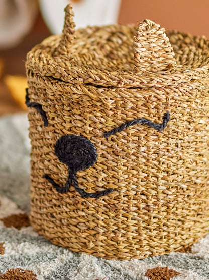 Mikki Basket w/Lid, Nature, Seagrass