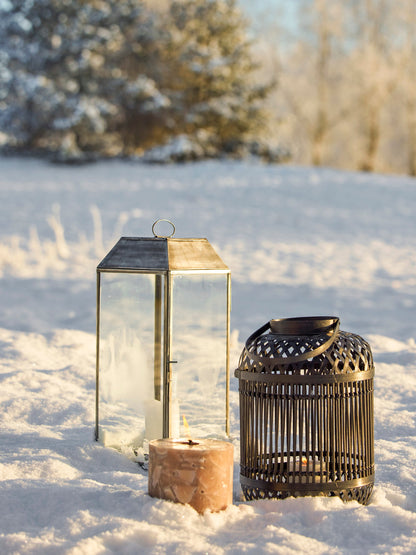 Tilla Lantern w/Glass, Black, Bamboo